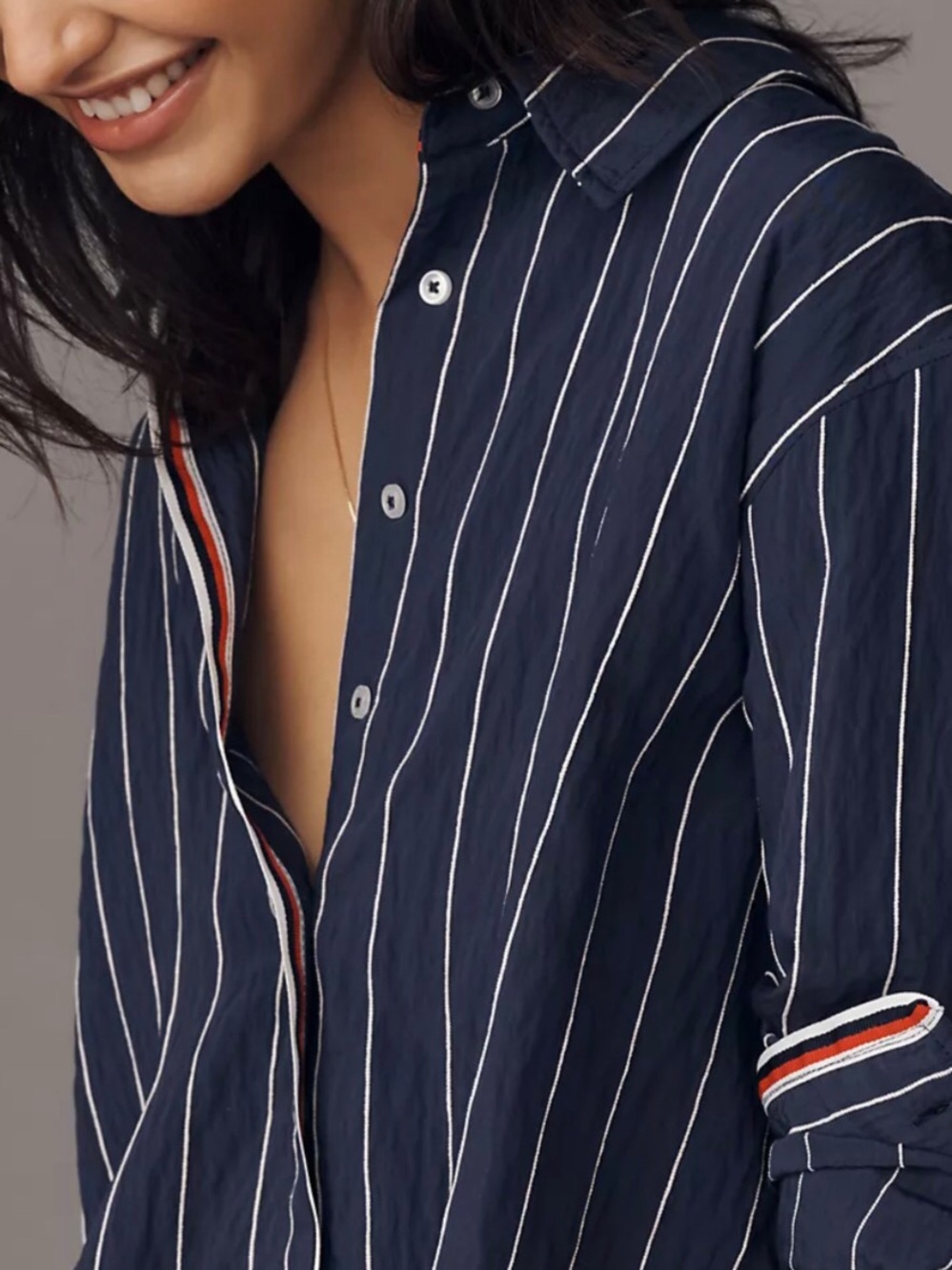 Anthropologie Maeve Silken Pinstripe Buttondown Crop Top